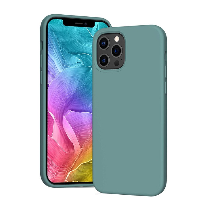 Husa protectie compatibila cu iPhone 12 / 12 Pro (6.1"), Ultra Slim, Ultra Soft, din silicon cu microfibra la interior, Verde
