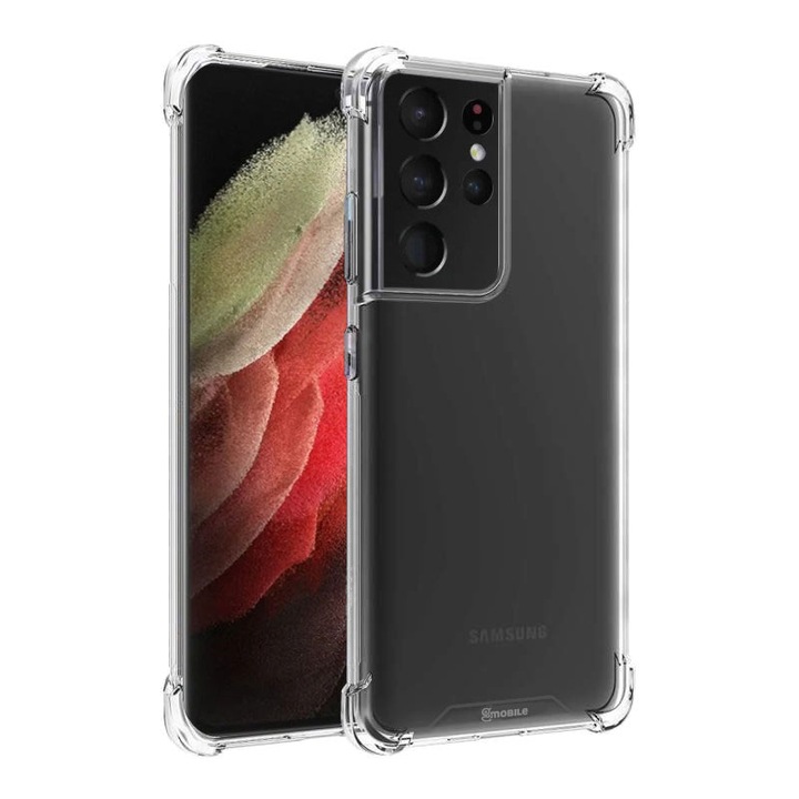 Калъф Gekko, За Samsung S21 Ultra, Противоударен, Силиконово с твърд гръб, Anti Drop ъгли, Прозрачен