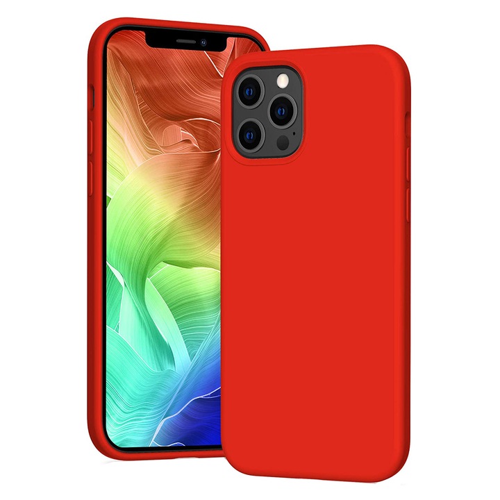Husa protectie compatibila cu iPhone 12 / 12 Pro (6.1"), Ultra Slim, Ultra Soft, din silicon cu microfibra la interior, Rosu