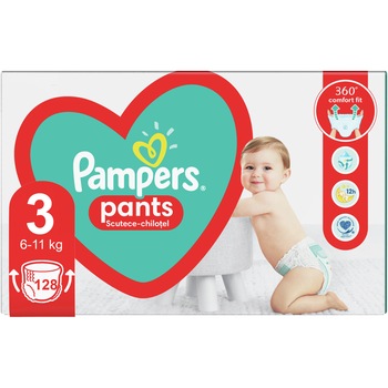 Scutece-chilotel Pampers Pants Mega Box Marimea 3, 6-11 kg, 128 buc Scutece-chilotel Pampers Pants Mega Box Marimea 3, 6-11 kg, 128 buc