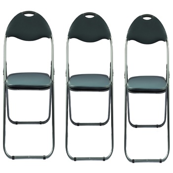 Set 3 scaune pliante gri tapitate pentru bucatarie, living, dormitor sau hol, din metal, ATS Set 3 scaune pliante gri tapitate pentru bucatarie, living, dormitor sau hol, din metal, ATS