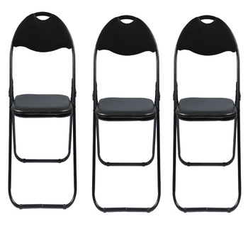 Set 3 scaune pliante negre pitate pentru bucatarie, living, dormitor sau hol, din metal, ATS Set 3 scaune pliante negre pitate pentru bucatarie, living, dormitor sau hol, din metal, ATS