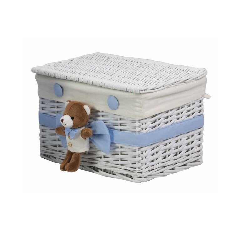 Cos S Blue Bear, Bedora, 36x26 cm, ratan, Alb/Albastru