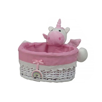 Cos M Unicorn Bedora, ratan, 42x34 cm, Alb/Roz Cos M Unicorn Bedora, ratan, 42x34 cm, Alb/Roz