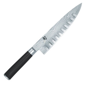 Cutit universal cu fante KAI, Shun DM-0719, Pentru feliat, 20x12.2cm, Inox, Negru/Gri melange/Argintiu Cutit universal cu fante KAI, Shun DM-0719, Pentru feliat, 20x12.2cm, Inox, Negru/Gri melange/Argintiu