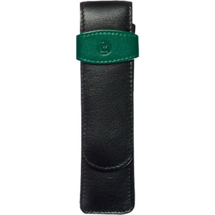 Etui de piele TG22 negru-verde, pentru 2 instrumente de scris