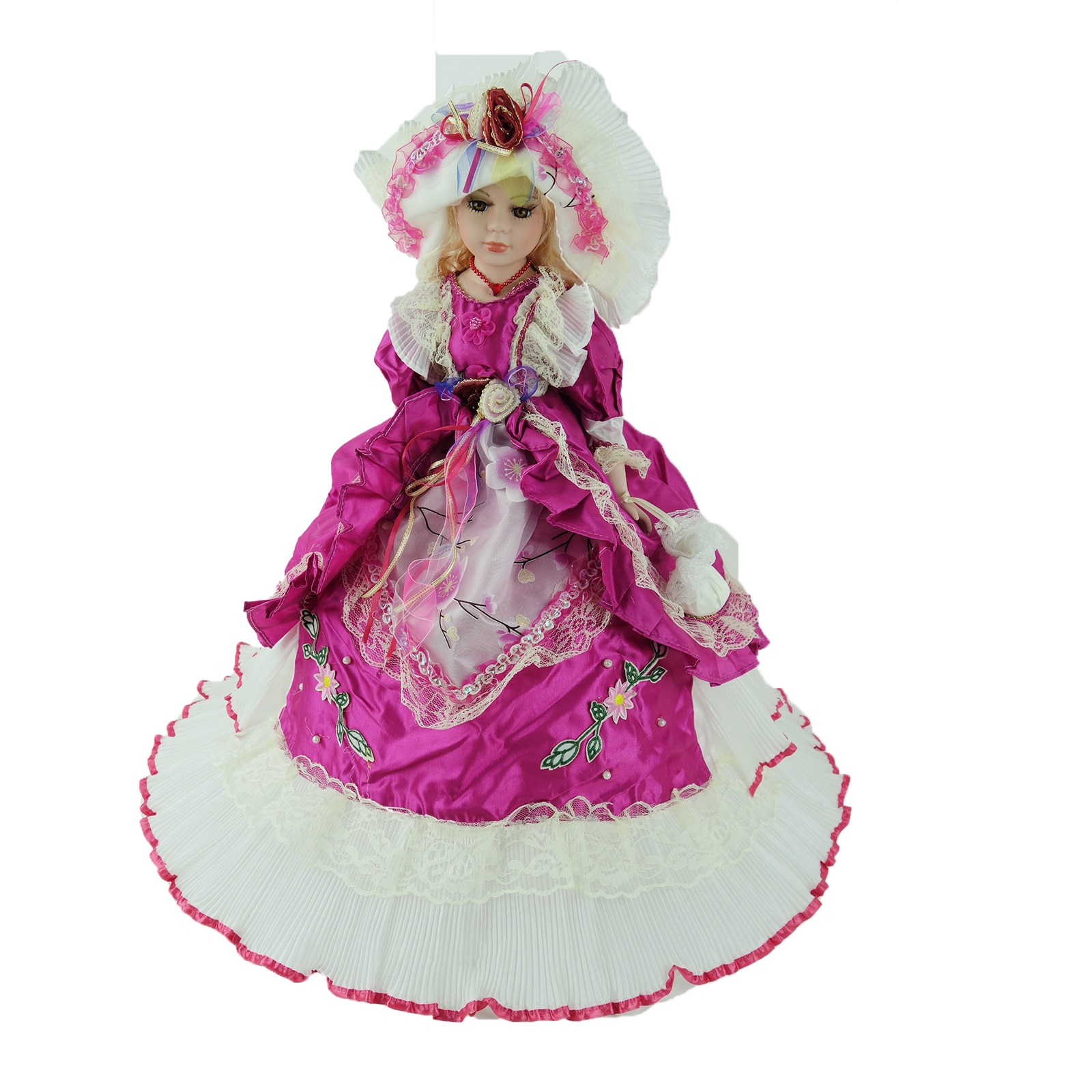 Papusa de colectie, stil victorian, cu deschidere tip umbrela, fuchsia