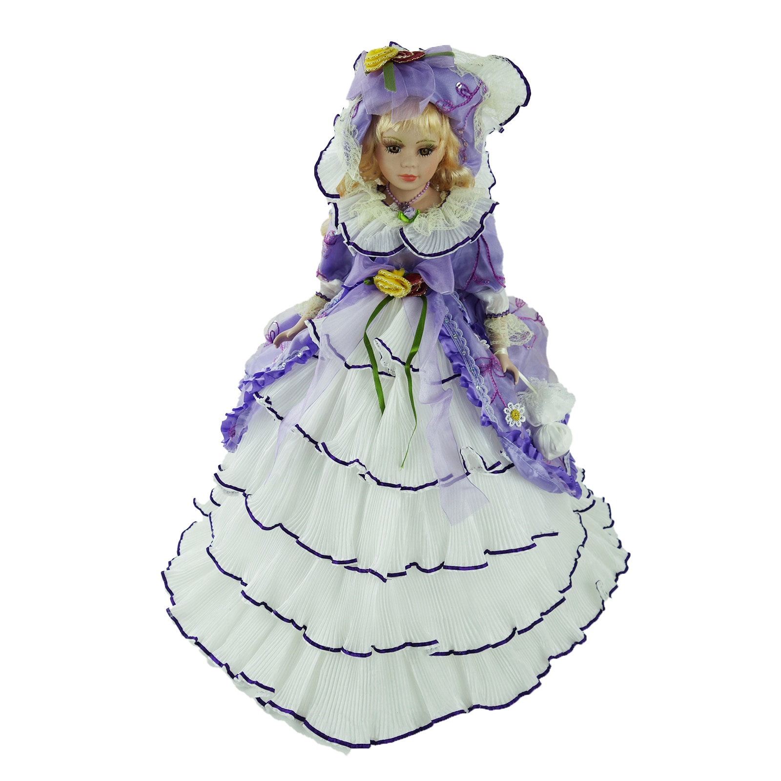 Papusa de colectie, stil victorian, cu deschidere tip umbrela, mov