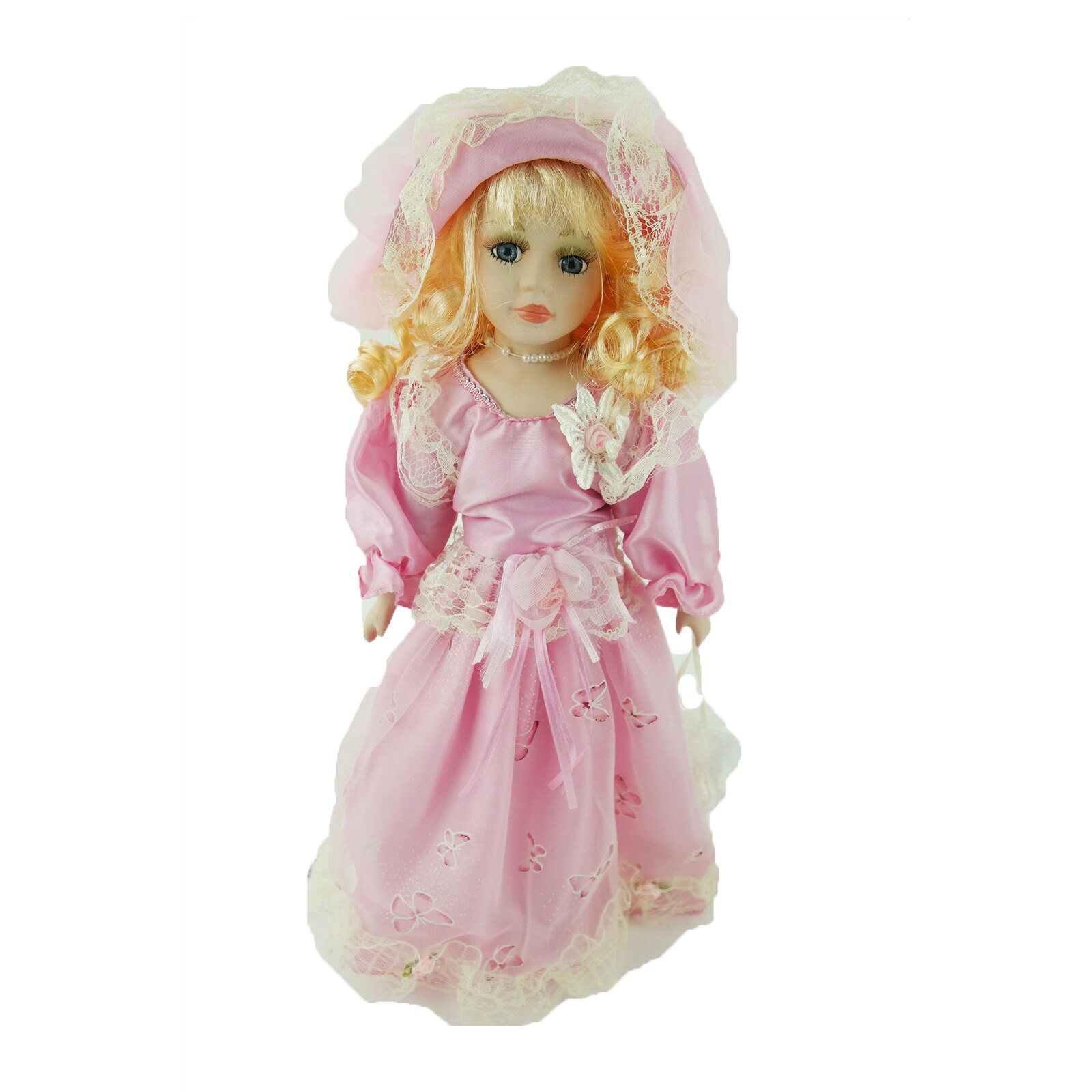 Papusa de colectie, stil Victorian, cu suport, roz