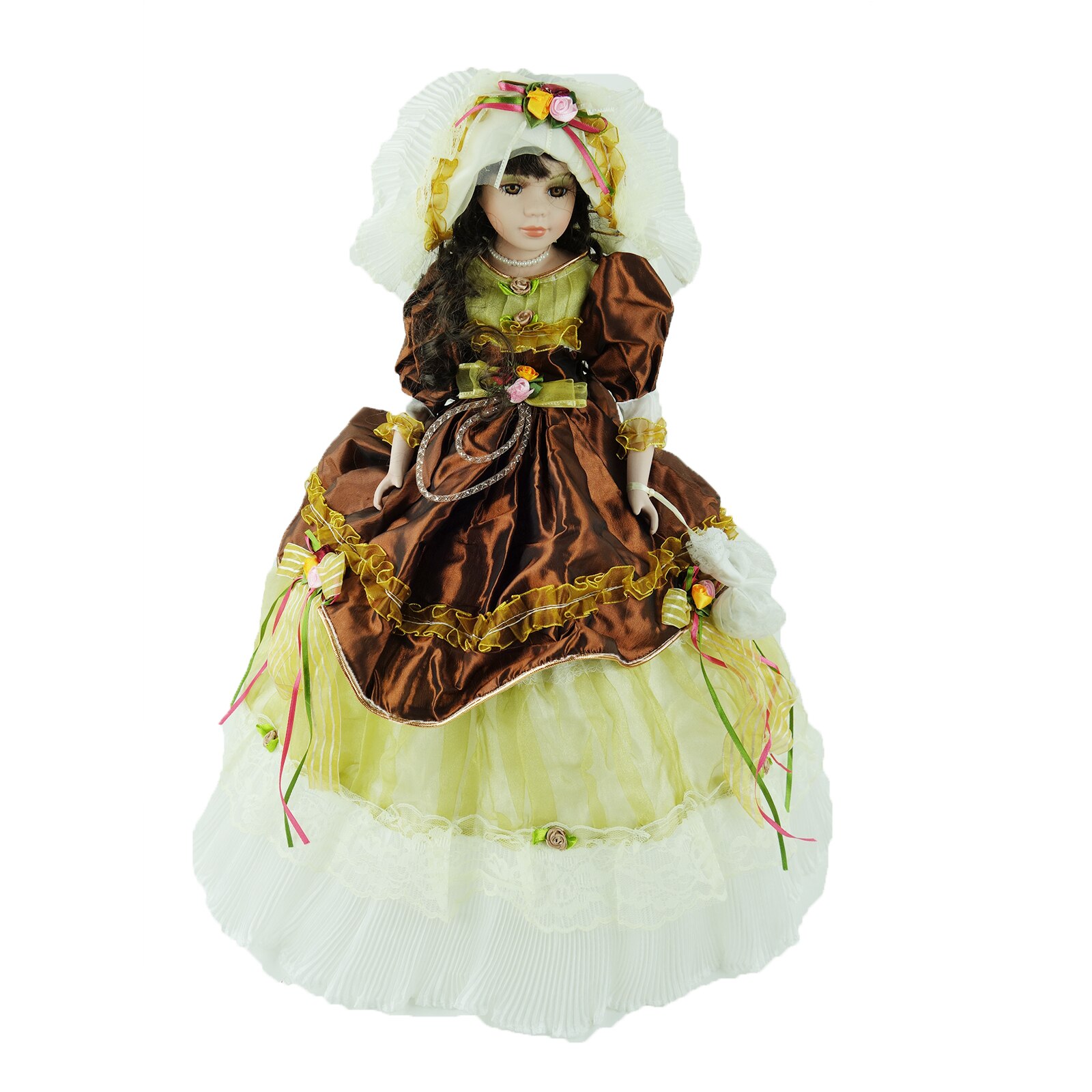 Papusa de colectie, stil victorian, cu deschidere tip umbrela, maro