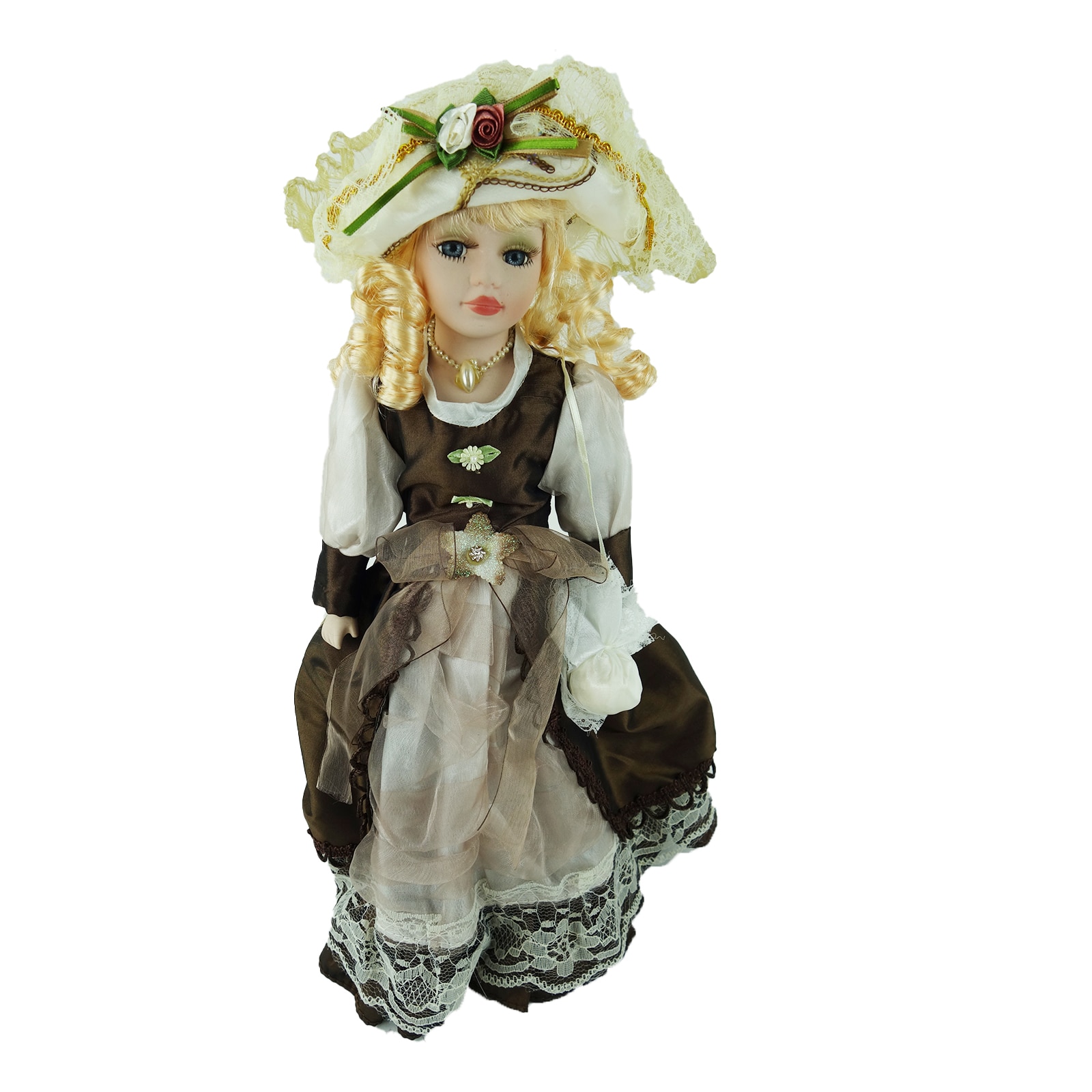 Papusa de colectie, stil Victorian, cu suport, maro