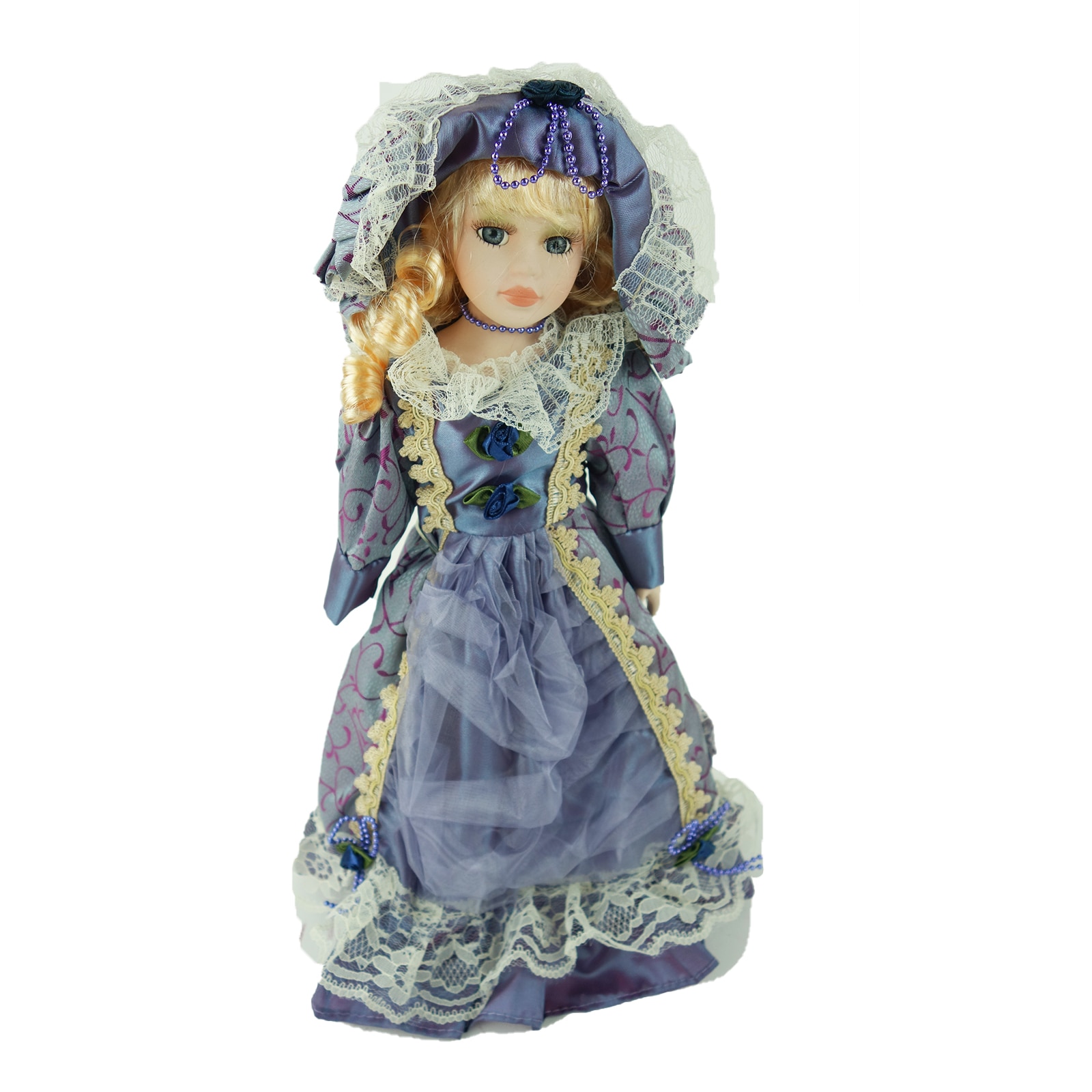 Papusa de colectie, stil Victorian, cu suport, mov inchis