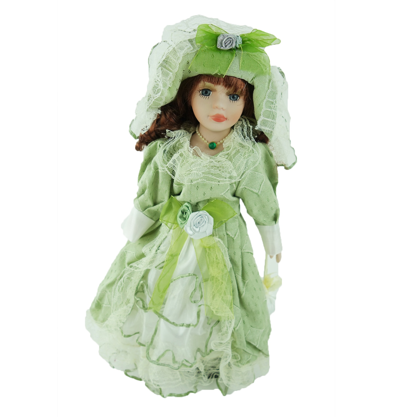 Papusa de colectie, stil Victorian, cu suport, verde