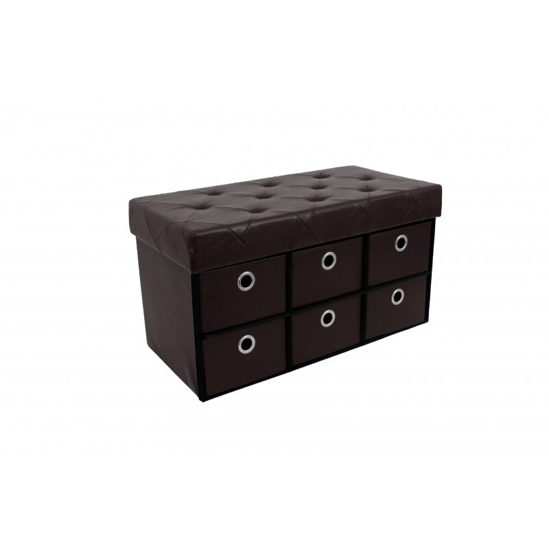 Bancheta cu Spatiu Depozitare din piele ecologica cu sertare,76x38 X38 cm,maro