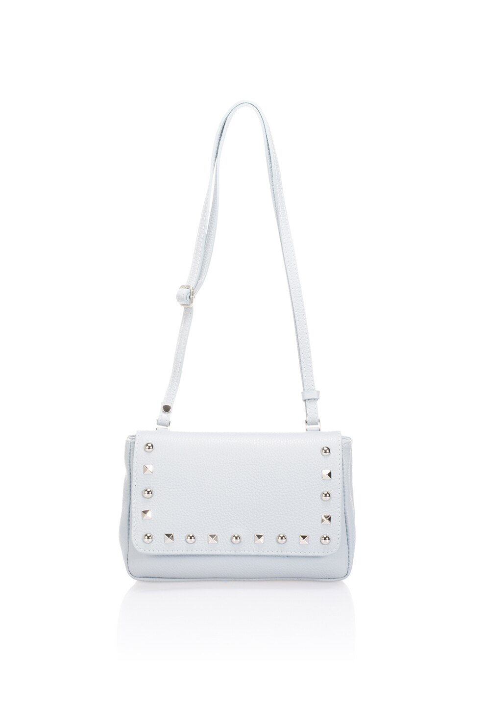 Massimo Castelli, Geanta crossbody de piele decorata cu nituri, Albastru pal