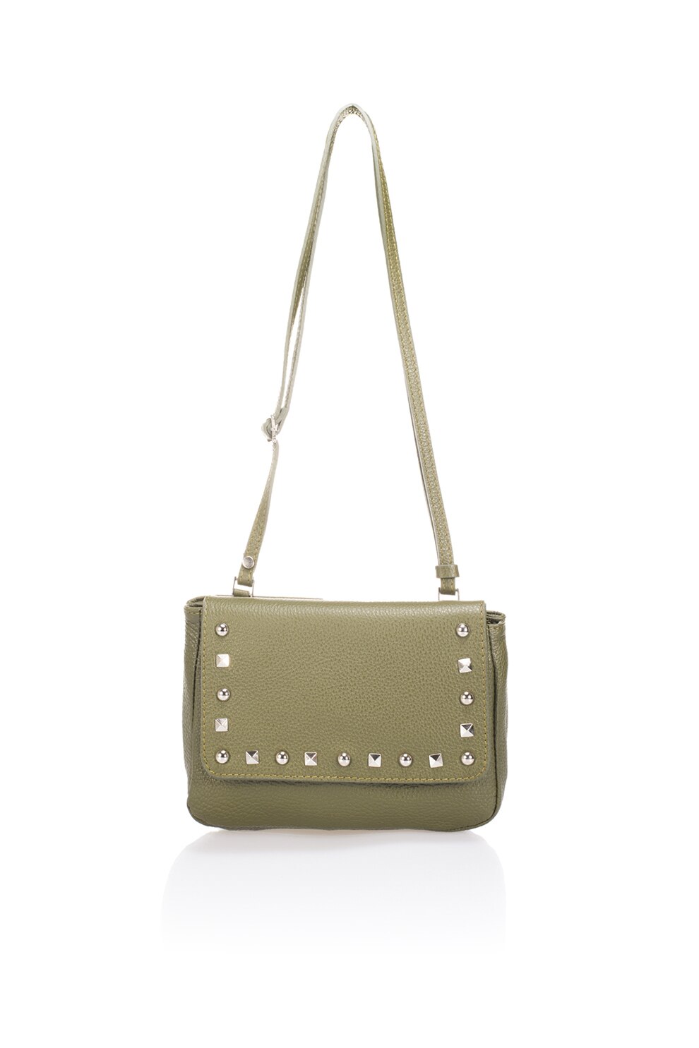 Massimo Castelli, Geanta crossbody de piele decorata cu nituri, Verde sparanghel