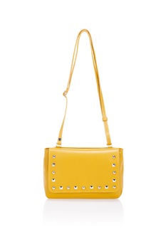 Massimo Castelli, Geanta crossbody de piele decorata cu nituri, Galben Massimo Castelli, Geanta crossbody de piele decorata cu nituri, Galben