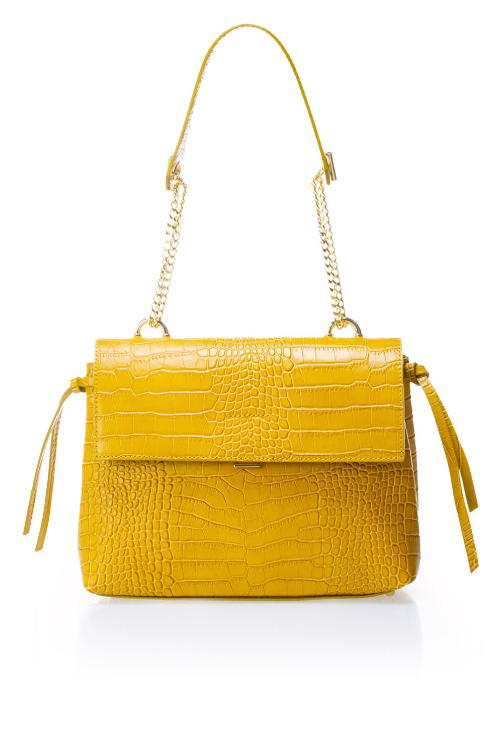 Massimo Castelli, Geanta de piele cu bareta de umar si model piele de crocodil, Galben