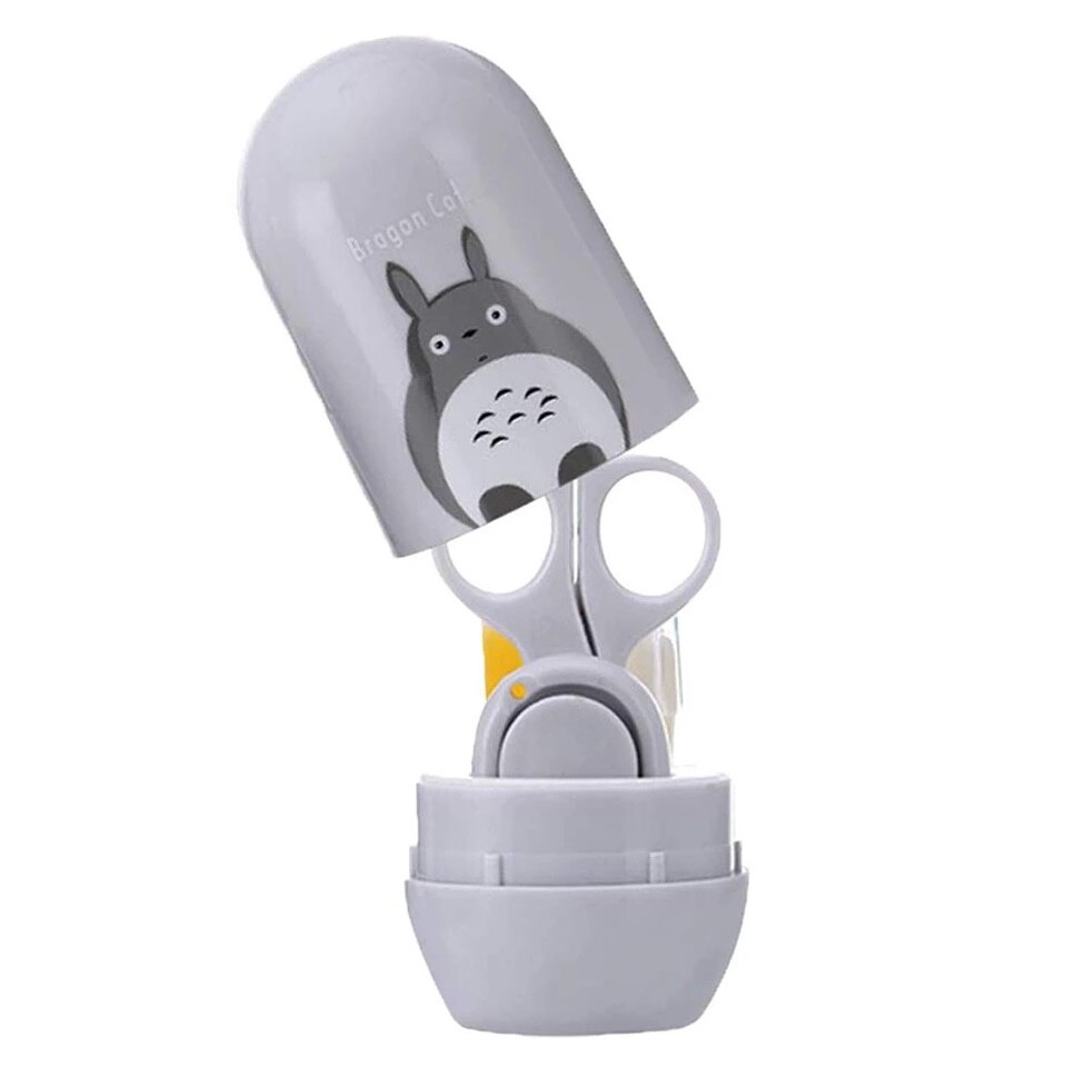 Set 4 piese pentru ingrijirea unghiilor bebelusului avand unghiera, pila pvc, forfecuta si penseta - Pisica Cutie Gri