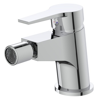 Baterie bideu Idrobric Hellis, crom lucios, cartus ceramic Ø 35 mm, set ventil scurgere cu click-clack 1”1/4 PVC, racord flexibil inox 3/8F 35 cm, kit montaj