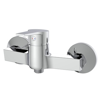 Baterie dus Idrobric Hellis, crom lucios, cartus ceramic Ø 35 mm, rozete perete, racorduri excentrice