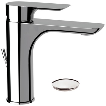 Baterie lavoar Idrobric Sofia, crom lucios, cartus ceramic Ø 35 mm, set ventil scurgere cu click-clack 1”1/4 metal, racord flexibil inox 3/8F 35 cm, kit montaj