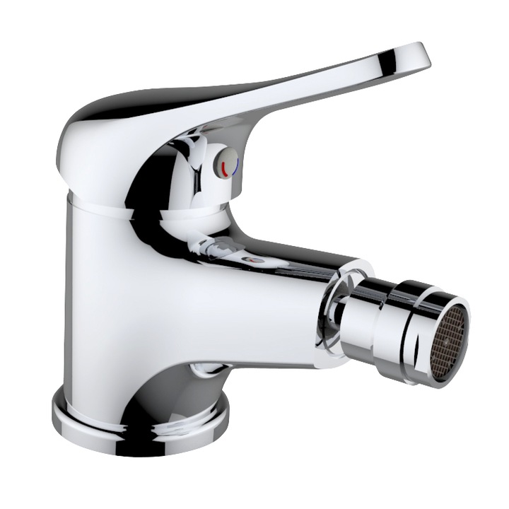 Idrobric Joy bidé csaptelep, fényes króm, kerámiapatron Ø 40 mm, leeresztő szelep készlet kattanós 1 ”1/4 PVC, flexibilis rozsdamentes csatlakozó 3 / 8F 35 cm, szerelőkészlet