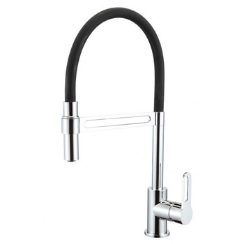 Baterie bucatarie Idrobric Dallas, pipa inalta flexibila, cartus ceramic, racord flexibil din inox F3/8, 40 cm, kit de montaj rapid, Crom lucios