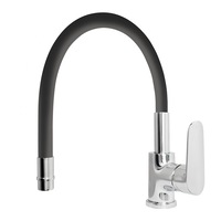 Baterie bucatarie Idrobric Torpedo, pipa inalta orientabila, cartus ceramic, racord flexibil inox F3/8, 40 cm, kit de montaj rapid, Crom lucios/negru