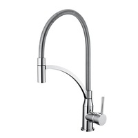 Baterie bucatarie Idrobric Atlanta, pipa inalta, flexibila si pivotanta din inox, dispersor alama, crom lucios/crom mat, cartus ceramic ø 35 mm, racord flexibil inox F3/8, 40 cm, kit de montaj rapid