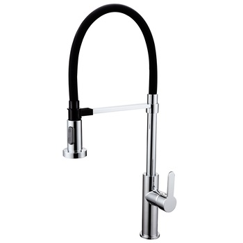 Baterie bucatarie Idrobric Miami, pipa inalta, flexibila si pivotanta, 2 tipuri de jet, crom lucios/negru, alama, cartus ceramic ø 35 mm, racord inox F3/8, 35 cm, kit montaj rapid