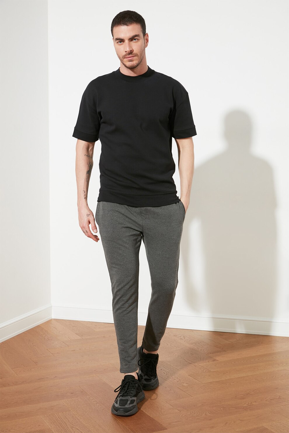 Trendyol, Pantaloni sport regular fit cu snur de ajustare, Gri inchis