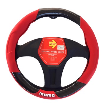 Husa volan din piele ecologica Momo, diametru 38cm, rosu cu negru carbon Husa volan din piele ecologica Momo, diametru 38cm, rosu cu negru carbon