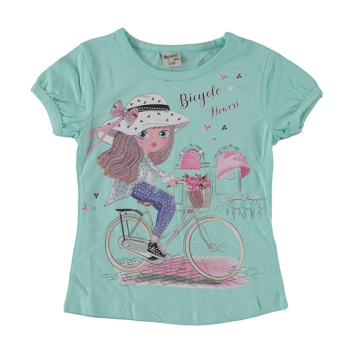 Tricou Bicycle Flowers verde, Verde fistic