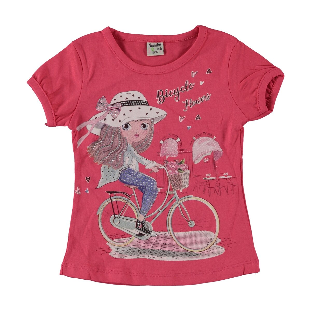 Tricou Bicycle Flowers roz, Verde fistic