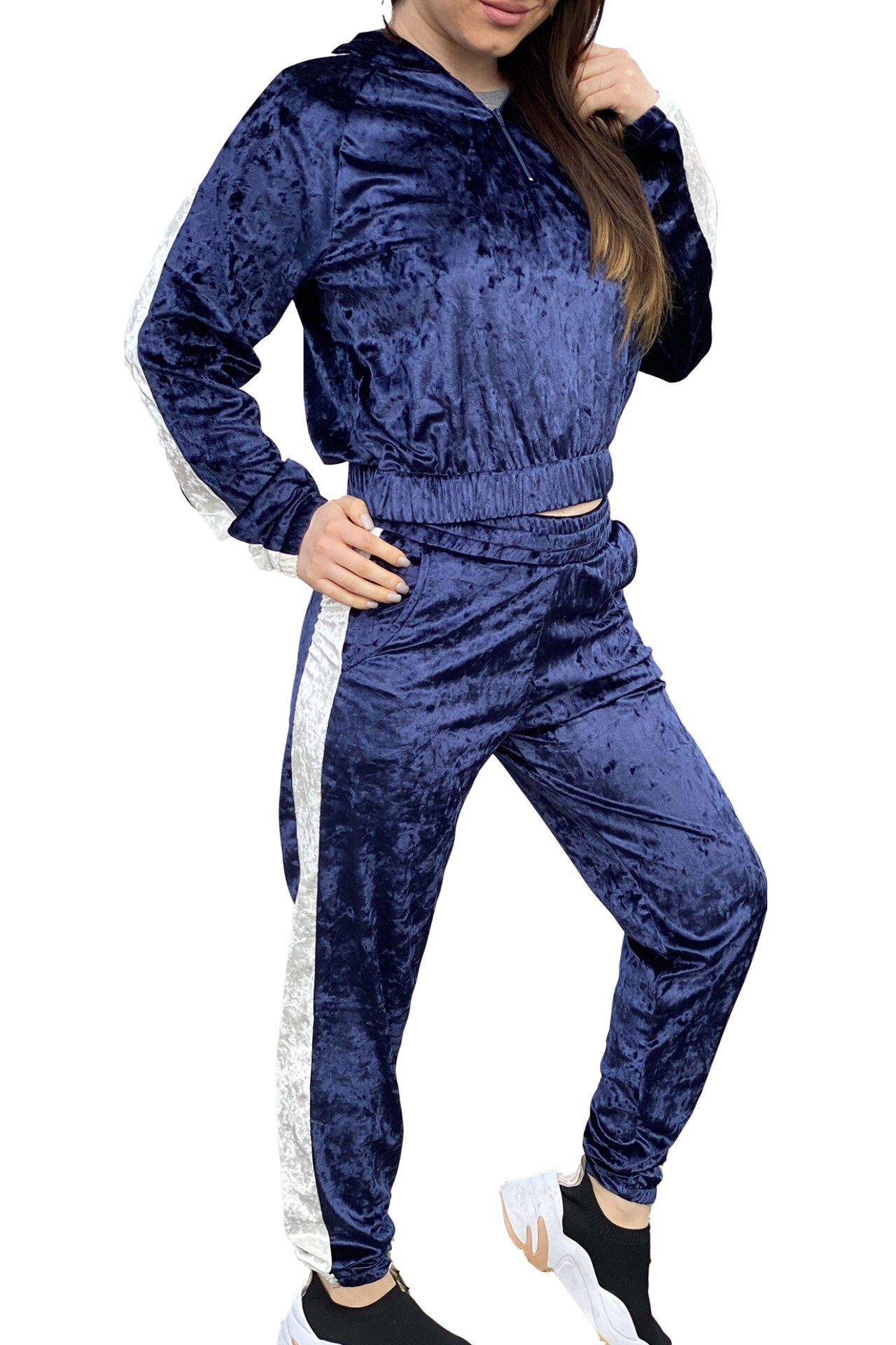 Trening dama catifea cu dungi, doua piese, Velvet Edition, Bluemarin