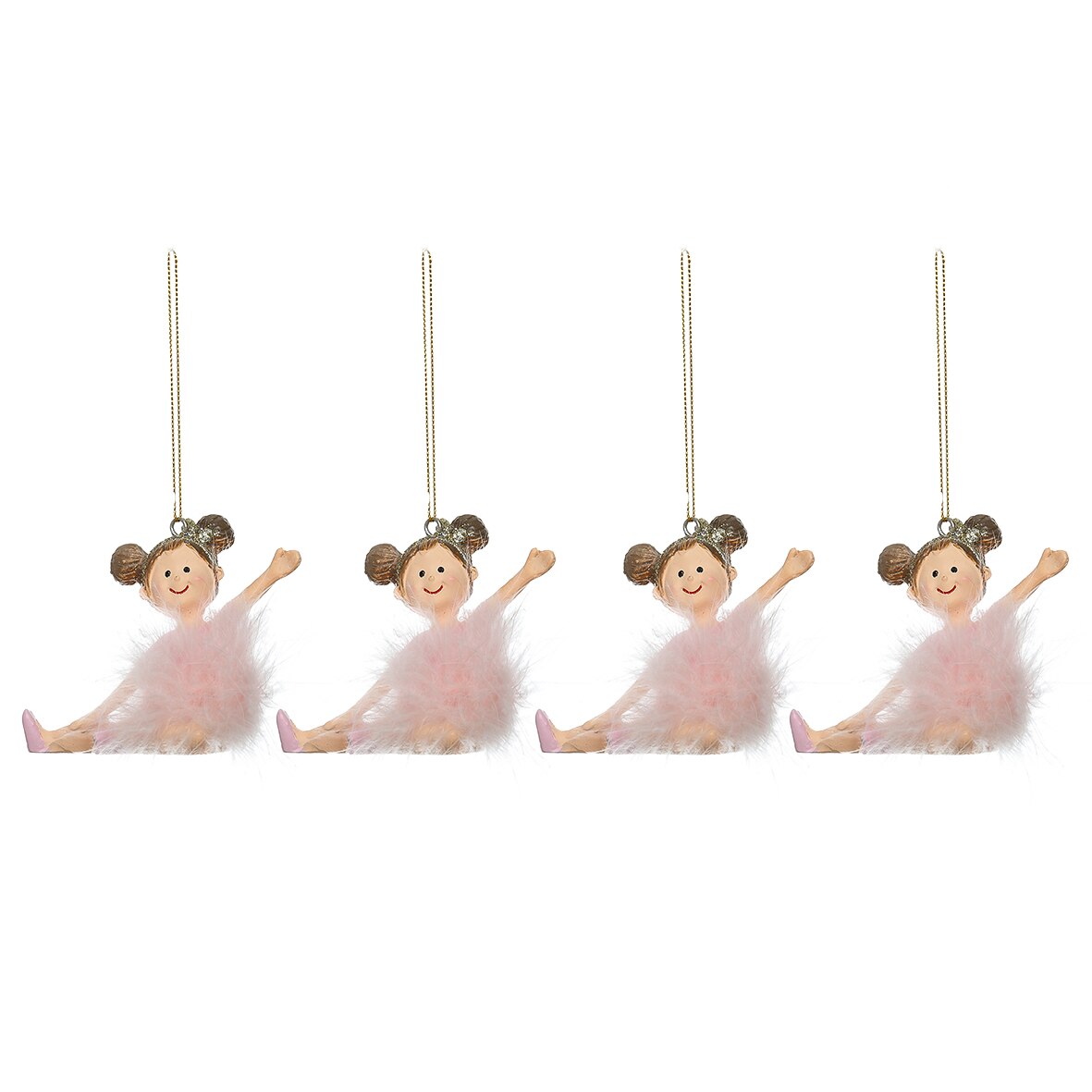 Set 4 ornamente Craciun pentru brad Kring, ingerasi / balerine, 8.5 cm, polirasina, Roz
