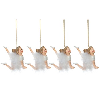 Set 4 ornamente Craciun pentru brad, Kring, ingerasi / balerine, polirasina, 7.5 cm, Alb Set 4 ornamente Craciun pentru brad, Kring, ingerasi / balerine, polirasina, 7.5 cm, Alb