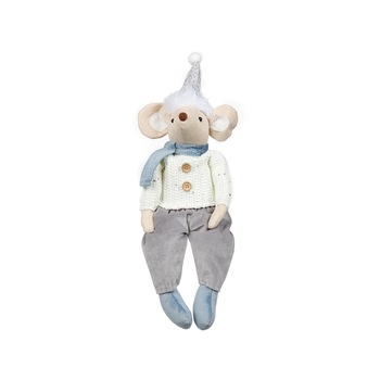 Decoratiune Craciun, figurina soricel Kring, Albastru/Argintiu Decoratiune Craciun, figurina soricel Kring, Albastru/Argintiu