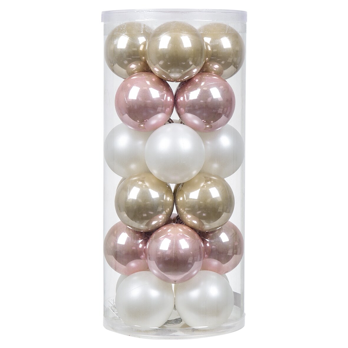 Set 24 de globuri Kring, 6 cm, Alb/Roz/Sampanie