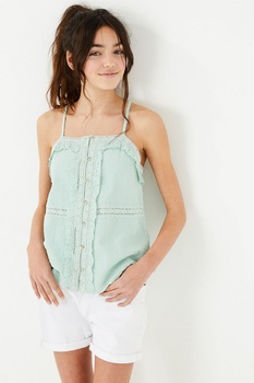 Marks & Spencer, Top cu volane si dantela, Albastru pastel Marks & Spencer, Top cu volane si dantela, Albastru pastel