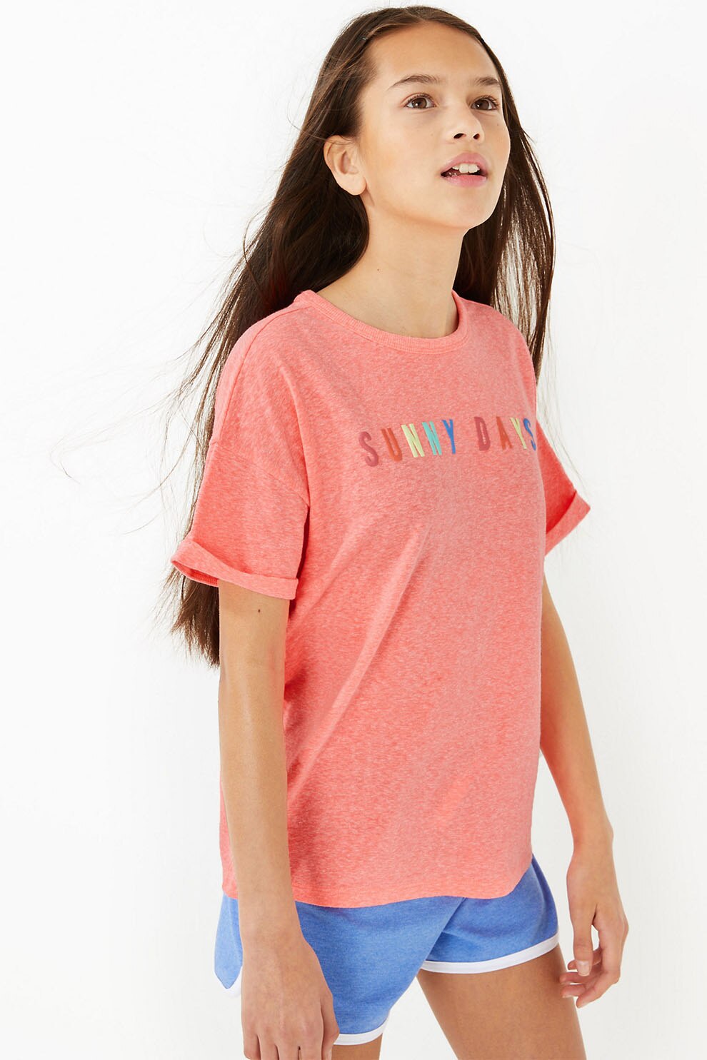 Marks & Spencer, Tricou cu decolteu la baza gatului si imprimeu text, Roz