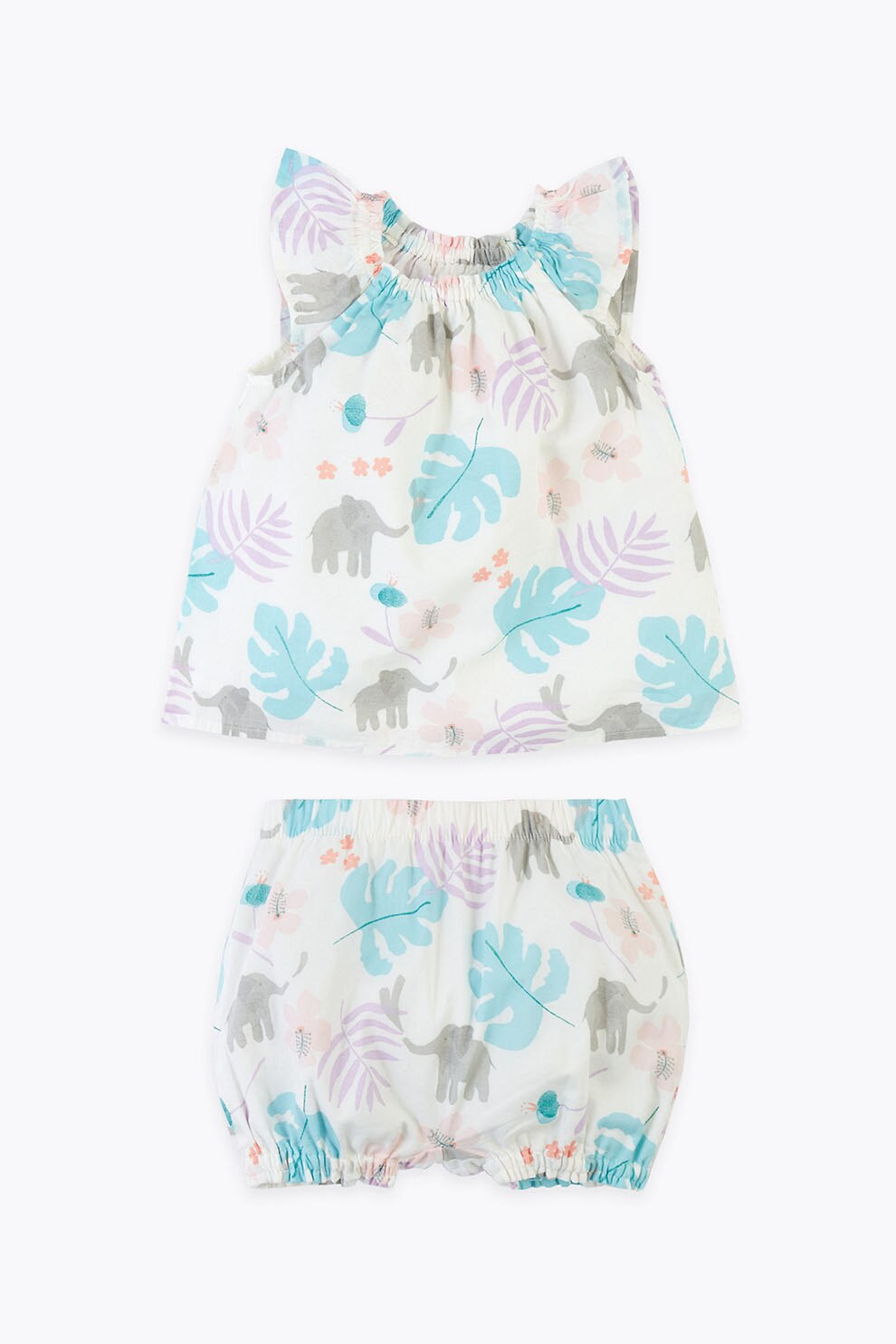 Marks & Spencer, Set de bluza cu imprimeu si pantaloni scurti, Alb/Albastru/Gri