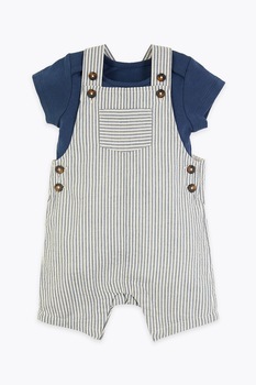 Marks & Spencer, Set de salopeta si body, Gri/Bleumarin/Crem Marks & Spencer, Set de salopeta si body, Gri/Bleumarin/Crem