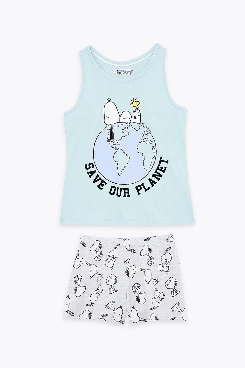 Marks & Spencer, Pijama cu imprimeu Snoppy, Albastru pastel/Gri/Alb