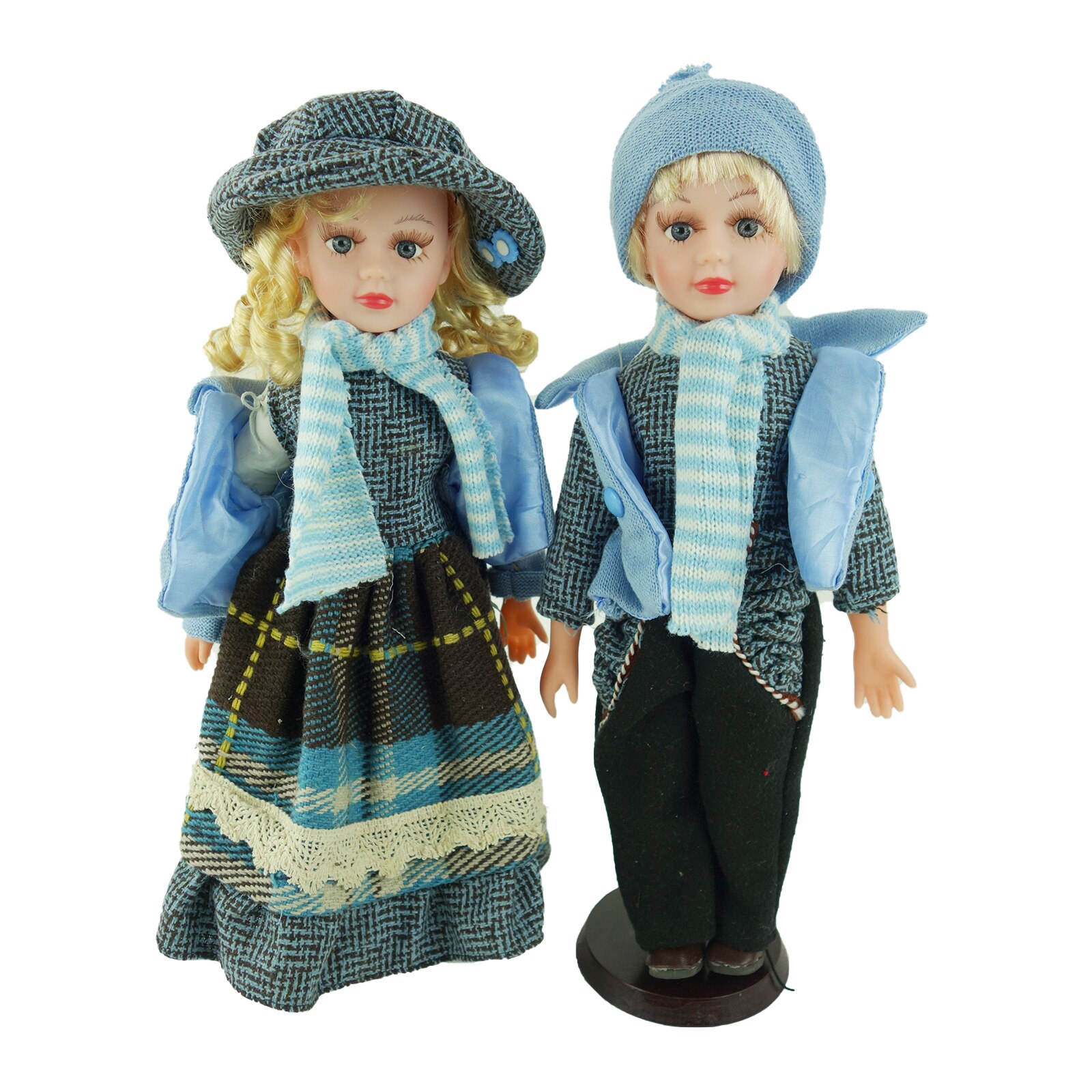 Set 2 Papusi de colectie cu suport de expunere, albastru deschis