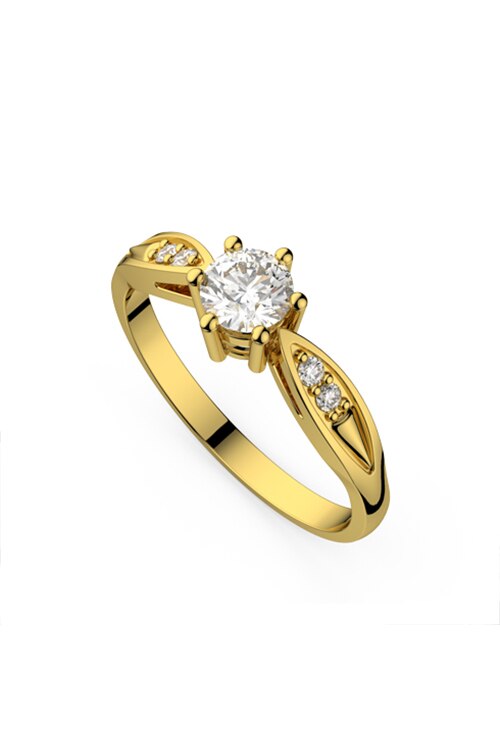 Inel de logodna, Coriolan, aur galben 18K, diamant central 0.25 carate GVS1, diamante secundare 0.04 carate GVS1, 52 mm