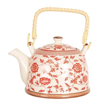 Ceainic ceramica Red Zazu Teapot 800ml, Cu infuzor si maner bambus Ceainic ceramica Red Zazu Teapot 800ml, Cu infuzor si maner bambus