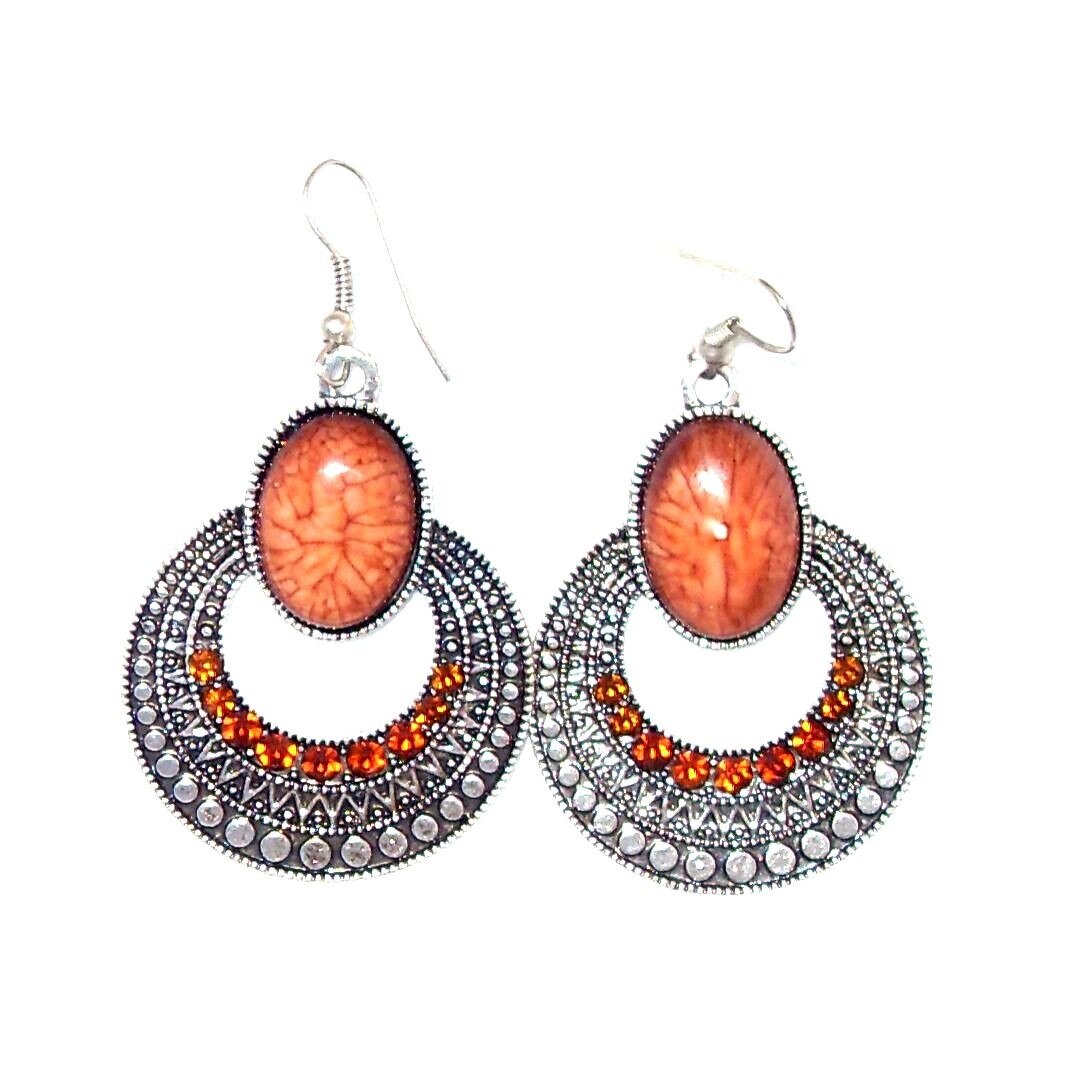 Cercei bijuterie argintii cu piatra ovala maro-deschis de dama FashionBijoux