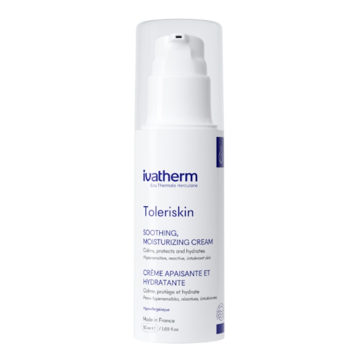 Crema hidratanta intens calmanta Toleriskin, Ivatherm, cu efect prebiotic pentru pielea hipersensibilizata, 50 ml